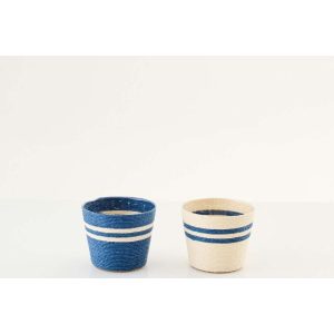 FLOWERPOT STRIPED PAPER WHITE/DARK BLUE EXTRA SMALL ASSORTMENT OF 2