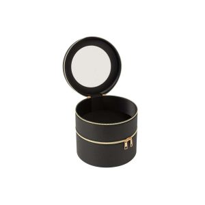 COSMETIC BOX ROUND+MIRROR ARTIFICIAL LEATHER BLACK