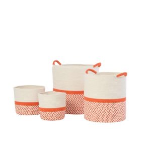 SET OF 4 BASKET POLYESTER ORANGE/WHITE