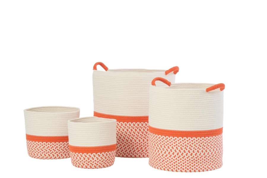 SET OF 4 BASKET POLYESTER ORANGE/WHITE