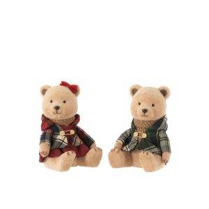 BEAR SITTING BOY/GIRL TEXTILE GREY/RED ASSORTMENT OF 2