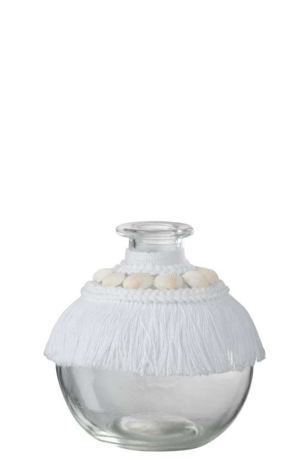 VASE SHELLS GLASS TEXTILE WHITE SMALL