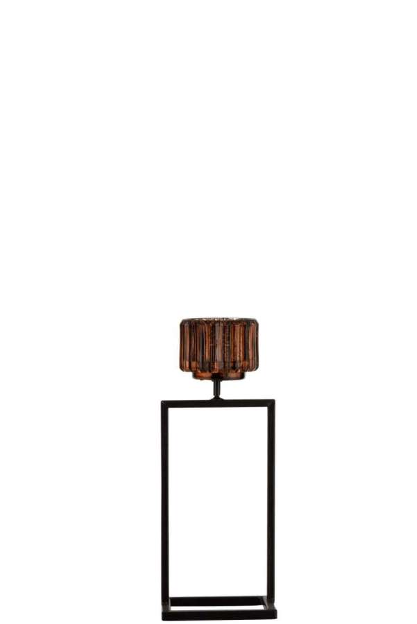 TEALIGHT HOLDER STAND RIGHT GLASS BROWN SMALL