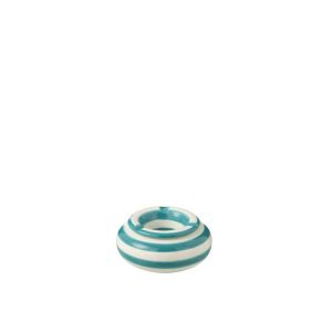 ASHTRAY GRANADA STRIPES CERAMIC WHITE/AQUA SMALL