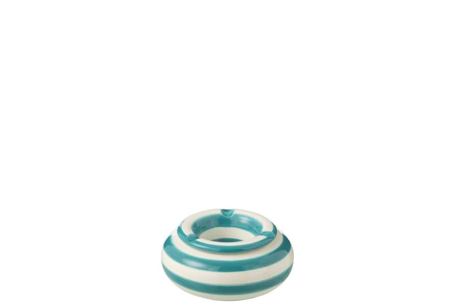ASHTRAY GRANADA STRIPES CERAMIC WHITE/AQUA SMALL