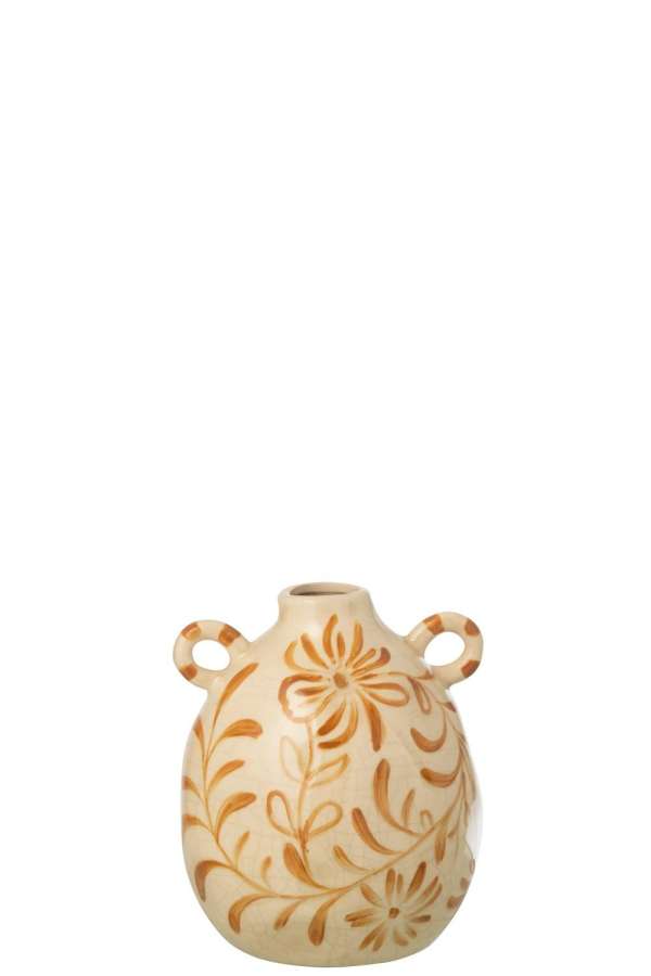 VASE FLOWERS STONEWARE OCHER YELLOW/OFF-WHITE SMALL