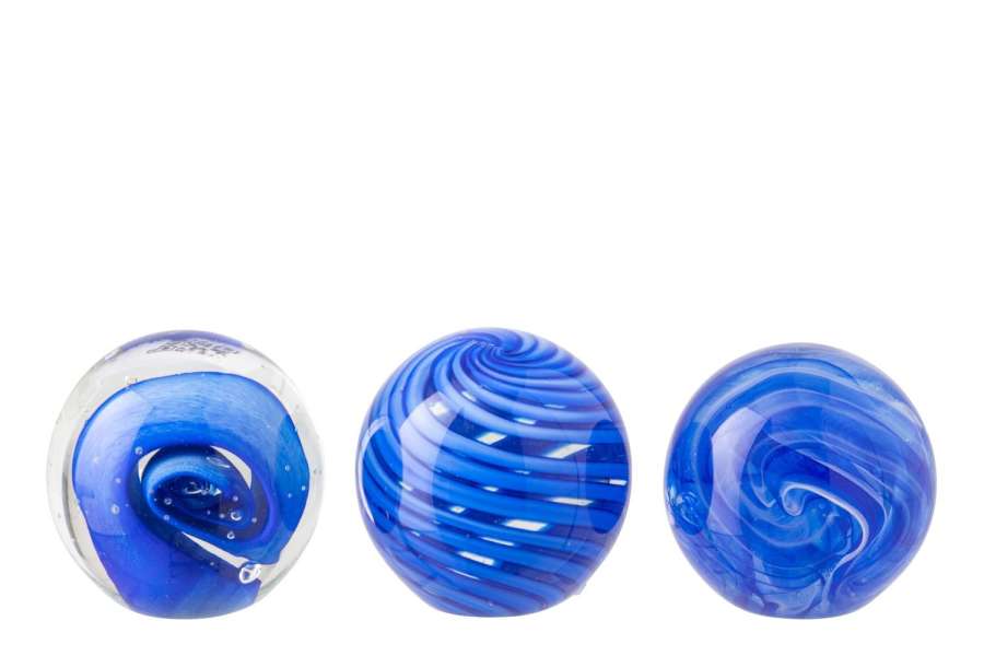 PAPERWEIGHT BALL GLASS BLUE SMALL ASSORTMENT OF 3