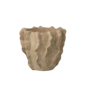 FLOWERPOT ROUND WAVES CEMENT BEIGE LARGE