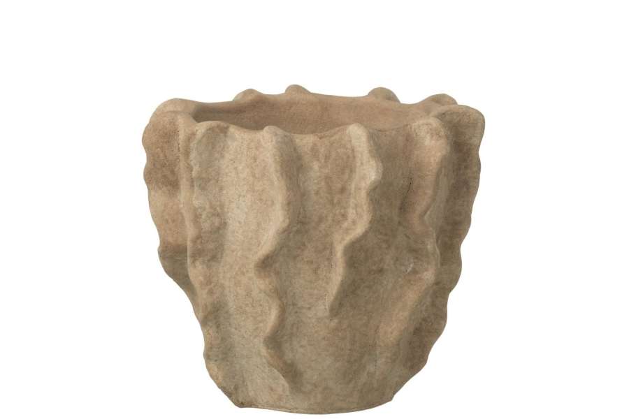 FLOWERPOT ROUND WAVES CEMENT BEIGE LARGE