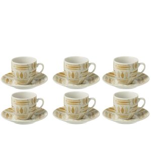 BOX OF 6 COFFEE CUP+SAUCER FISH CERAMICS BROWN