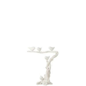BIRD ON BRANCH POLYRESIN WHITE SMALL