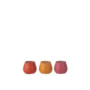TEALIGHT HOLDER CYLINDER METAL/GLASS MIX SMALL ASSORTMENT OF 3