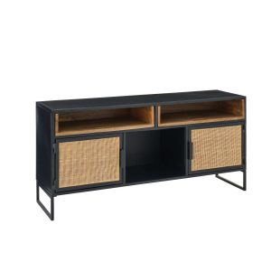 TV STAND WITH CANE PANELS IRON BLACK/NATURAL