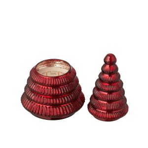 SCENTED CANDLE TREE RIBBED GLASS CHRISTMAS RED LARGE