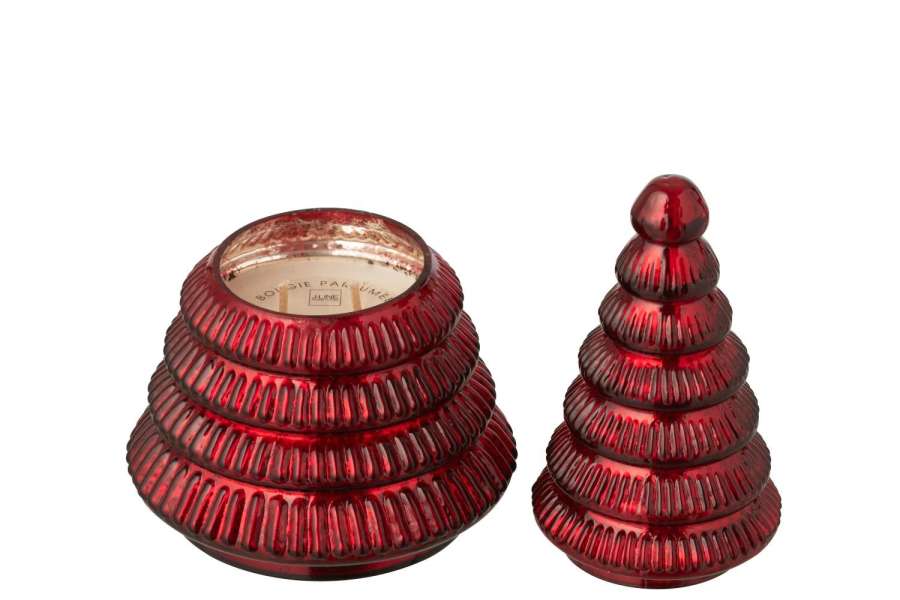 SCENTED CANDLE TREE RIBBED GLASS CHRISTMAS RED LARGE