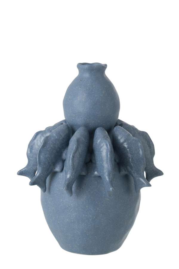 VASE FISH CERAMIC BLUE SMALL