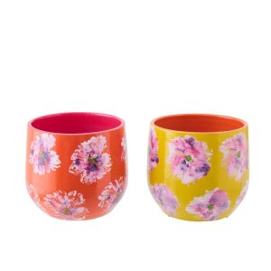 FLOWERPOT CERAMIC YELLOW/ORANGE MEDIUM ASSORTMENT OF 2