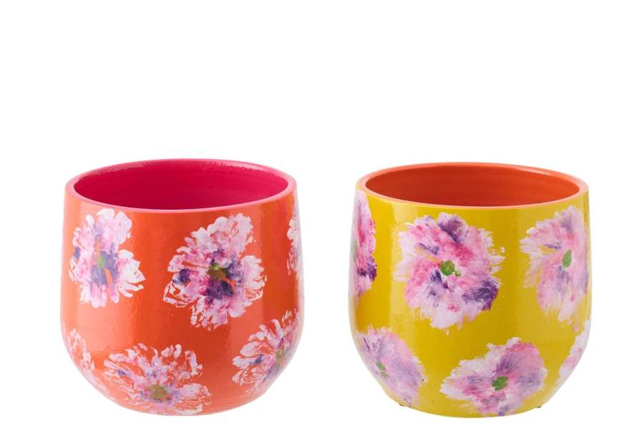FLOWERPOT CERAMIC YELLOW/ORANGE MEDIUM ASSORTMENT OF 2