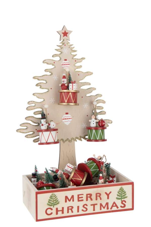 TREE +HANGERS+STORAGE PLYWOOD NATURAL/CHRISTMAS RED
