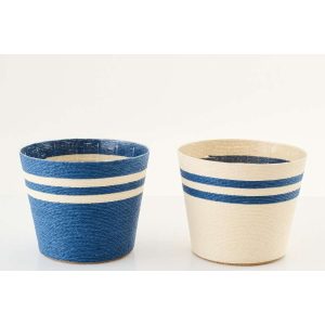 FLOWERPOT STRIPED PAPER WHITE/DARK BLUE EXTRA LARGE ASSORTMENT OF 2