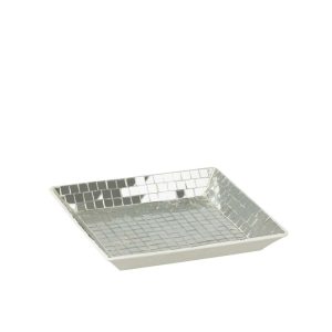 DECORATIVE TRAY SQUARE MOSAIC GLASS SILVER COLORED