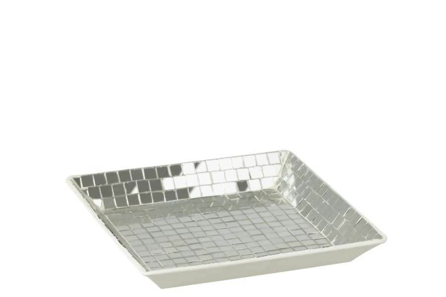 DECORATIVE TRAY SQUARE MOSAIC GLASS SILVER COLORED