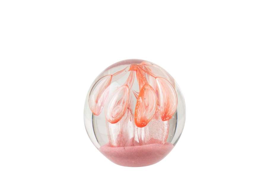 PAPERWEIGHT BALL GLASS ORANGE/LIGHT PINK SMALL