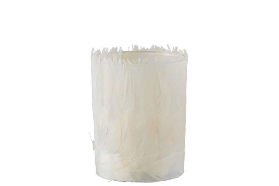 TEALIGHT HOLDER FEATHERS GLASS CREAM LARGE