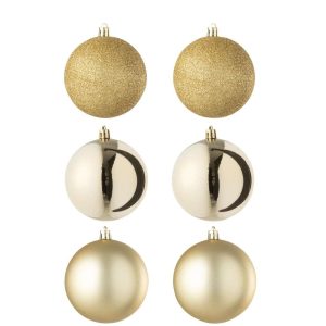 BOX OF 6 CHRISTMAS BAUBLE PLASTIC GOLD COLORED