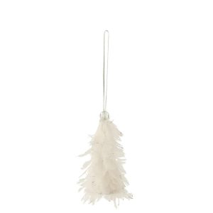 CHRISTMAS TREE HANGER+GLITTERS FEATHERS WHITE