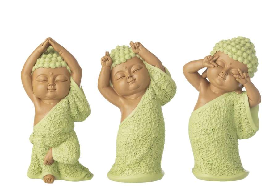MONK FUNNY POLYRESIN MINT GREEN ASSORTMENT OF 3