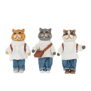 CAT CLOTHE+BAG POLYRESIN MULTICOLORED LARGE ASSORTMENT OF 3