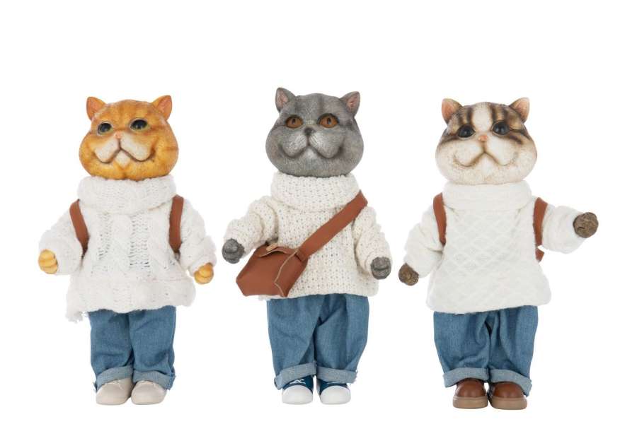 CAT CLOTHE+BAG POLYRESIN MULTICOLORED LARGE ASSORTMENT OF 3