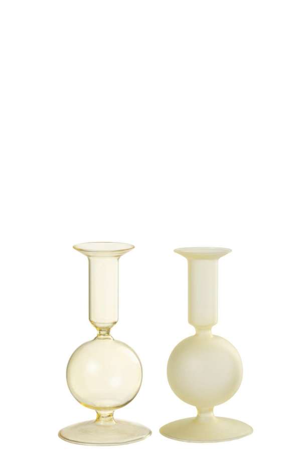 CANDLE HOLDER 1 ORB MATTE/TRANSPARENT GLASS LIGHT YELLOW SMALL ASSORTMENT OF 2