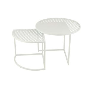 SET OF 2 SIDE TABLE OUTDOOR ROUND METAL WHITE