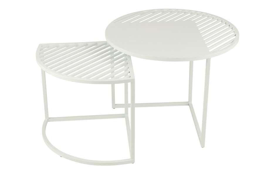 SET OF 2 SIDE TABLE OUTDOOR ROUND METAL WHITE