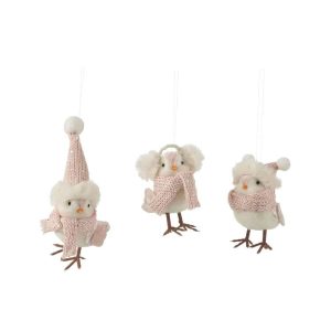 BIRD HANGING TEXTILE WHITE/LIGHT PINK ASSORTMENT OF 3
