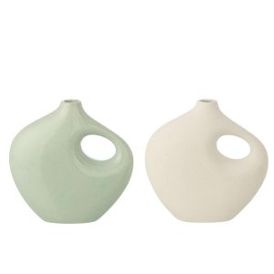 VASE LEA IRREGULAR PORCELAIN LIGHT GREEN/WHITE LARGE ASSORTMENT OF 2