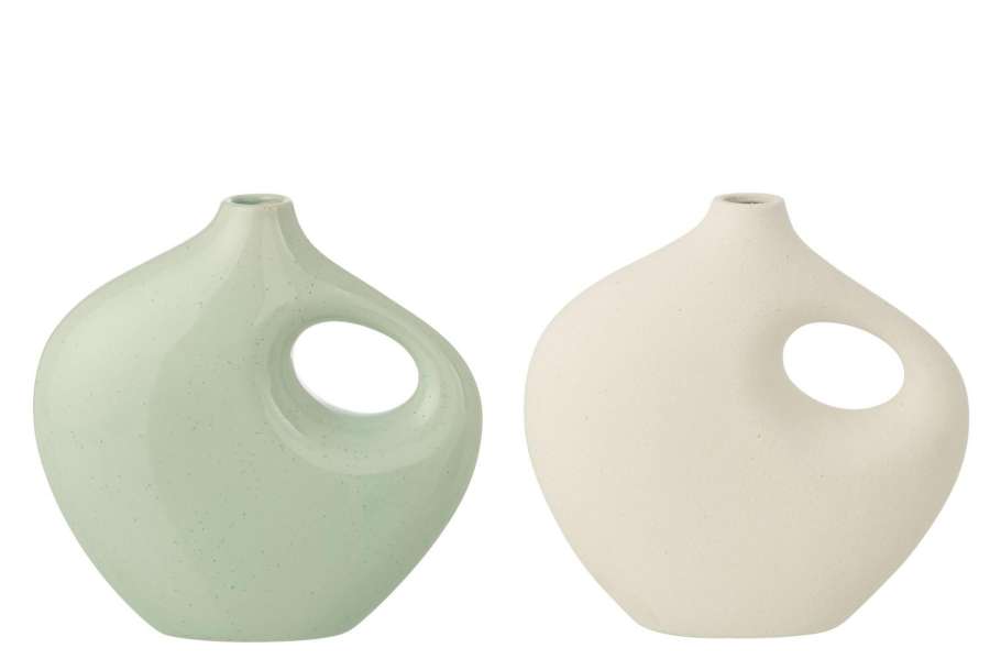 VASE LEA IRREGULAR PORCELAIN LIGHT GREEN/WHITE LARGE ASSORTMENT OF 2