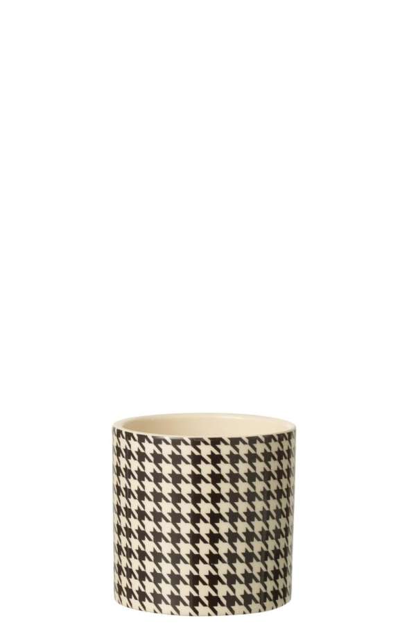 FLOWERPOT ROUND PIED-DE-POULE MARGO CERAMIC WHITE/BLACK SMALL