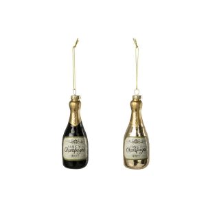 HANGER CHAMPAGNE BOTTLE GLASS BLACK/GOLD COLORED ASSORTMENT OF 2