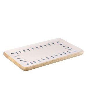 TRAY RECTANGLE MANGO WOOD DARK BLUE/WHITE