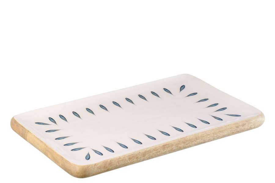TRAY RECTANGLE MANGO WOOD DARK BLUE/WHITE