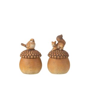 BIRD+SQUIRREL ON ACORN PORCELAIN BROWN LARGE ASSORTMENT OF 2