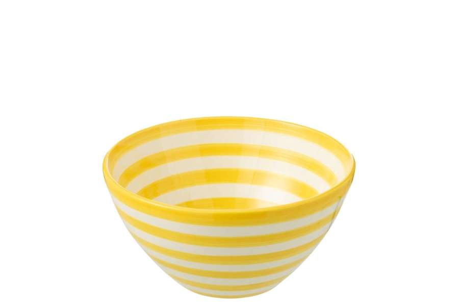 BOWL GRANADA STRIPES HIGH CERAMIC WHITE/YELLOW MEDIUM
