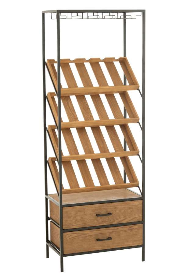 BAR CABINET WINE VENEER NATURAL/BLACK LARGE