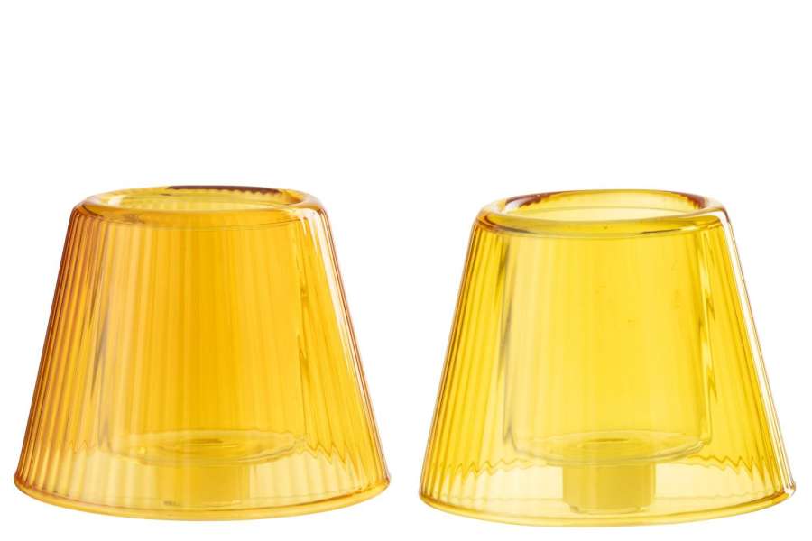 TEALIGHT HOLDER HAT GLASS YELLOW/ORANGE ASSORTMENT OF 2