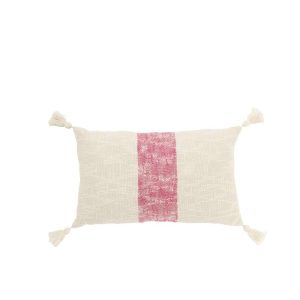 CUSHION RECTANGLE STRIPES+TASSELS COTTON WHITE/PINK