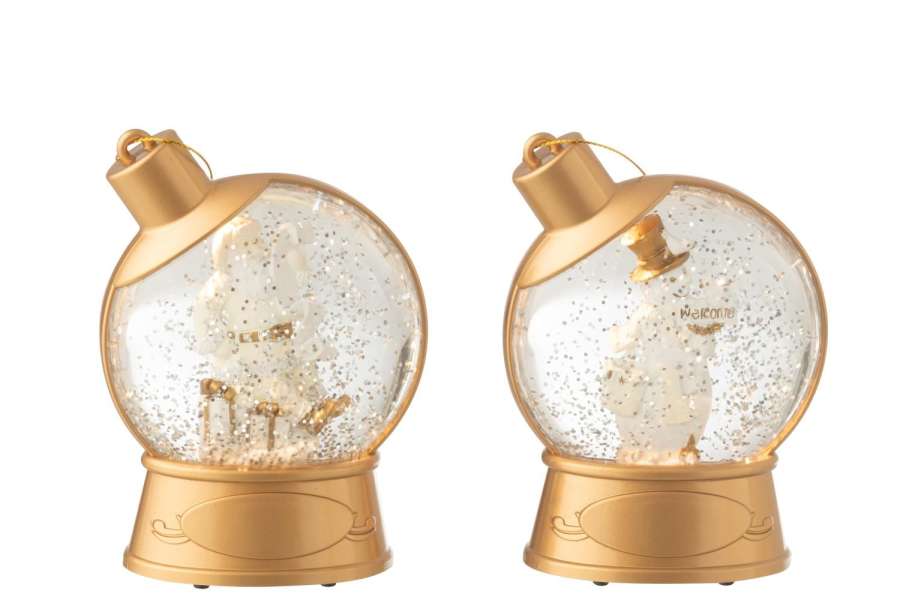 HANGER WATER GLOBE SNOWMAN  +  SANTA CLAUS PLASTIC WHITE ASSORTMENT OF 2