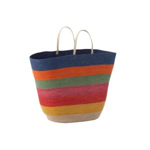 BAG/BASKET RAINBOW STRIPES SEAGRASS MIX